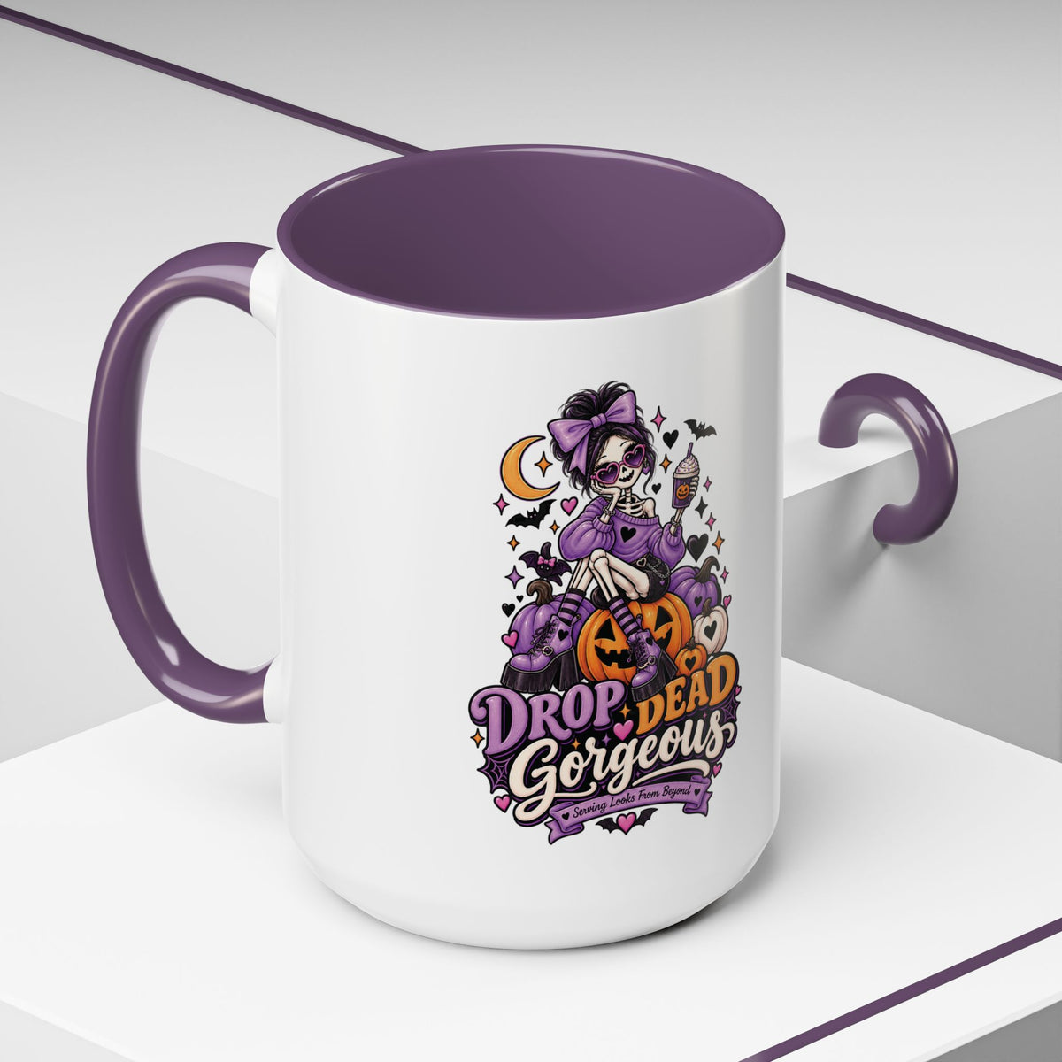 Halloween Coffee Mug — 'Drop Dead Gorgeous' Gothic Pumpkin Witch Accent Mug