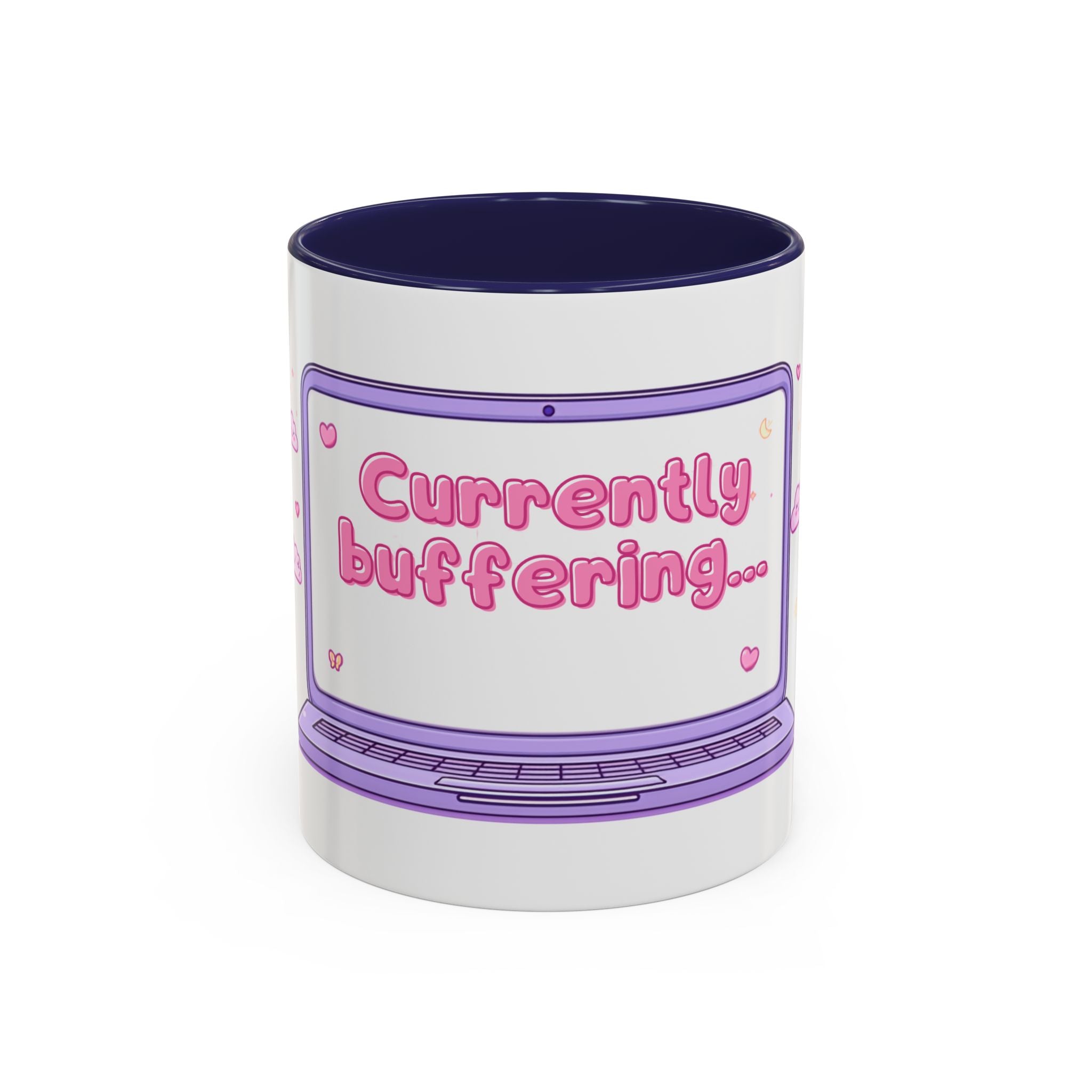 Accent Coffee Mug — "Currently Buffering" Cute Kawaii Laptop Design