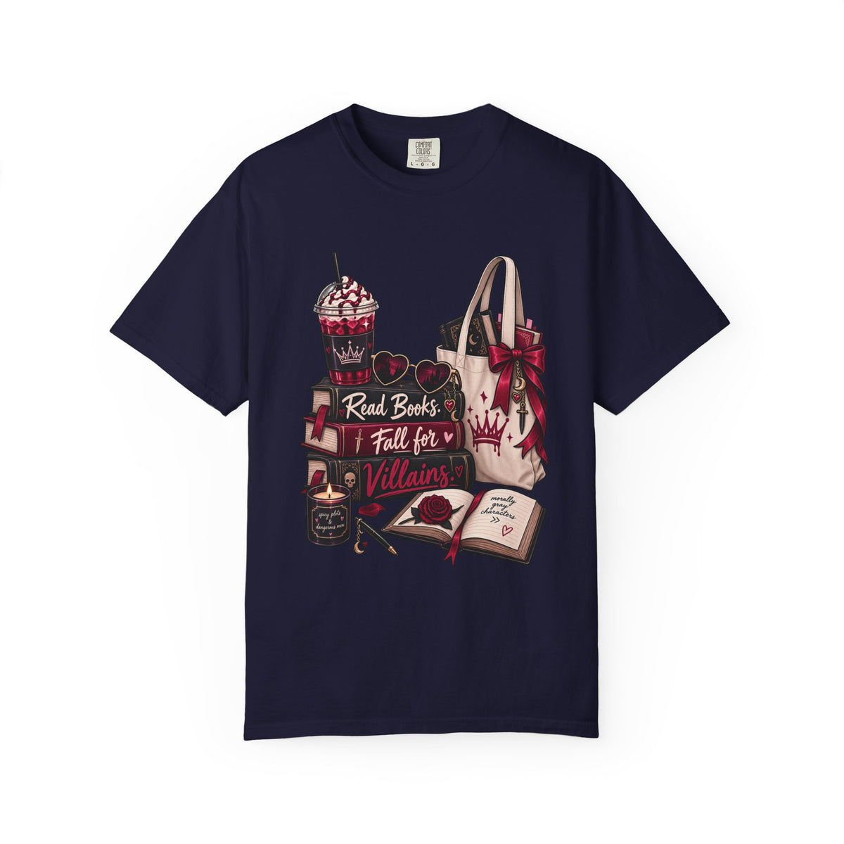 Bookish Villains Graphic T-Shirt — "Read Books I Fall for Villains"