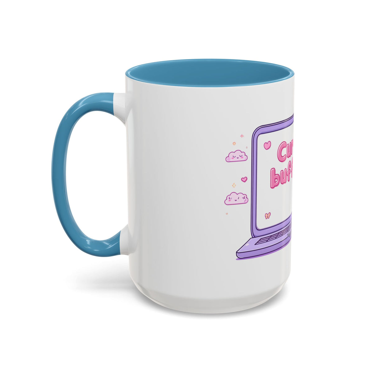 Accent Coffee Mug — "Currently Buffering" Cute Kawaii Laptop Design