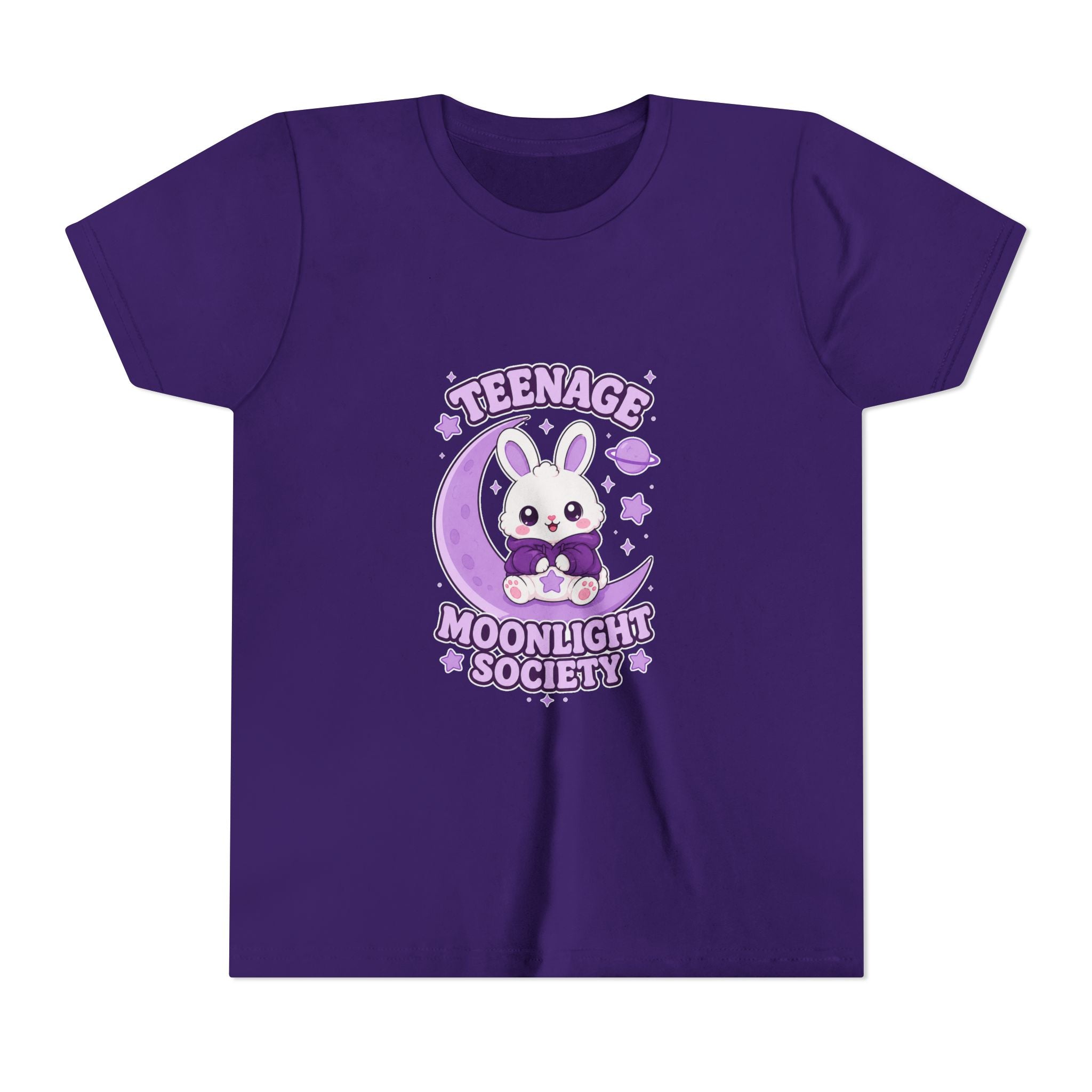 Youth Tee — "Teenage Moonlight Society" Cute Bunny Moon Graphic