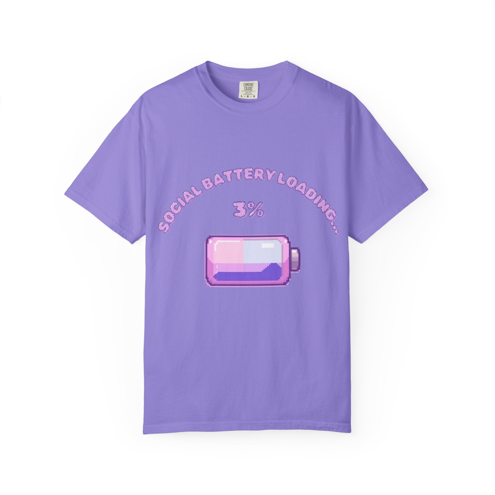 Social Battery Low 3% Battery Graphic T-Shirt | Cute Pastel Phone Icon