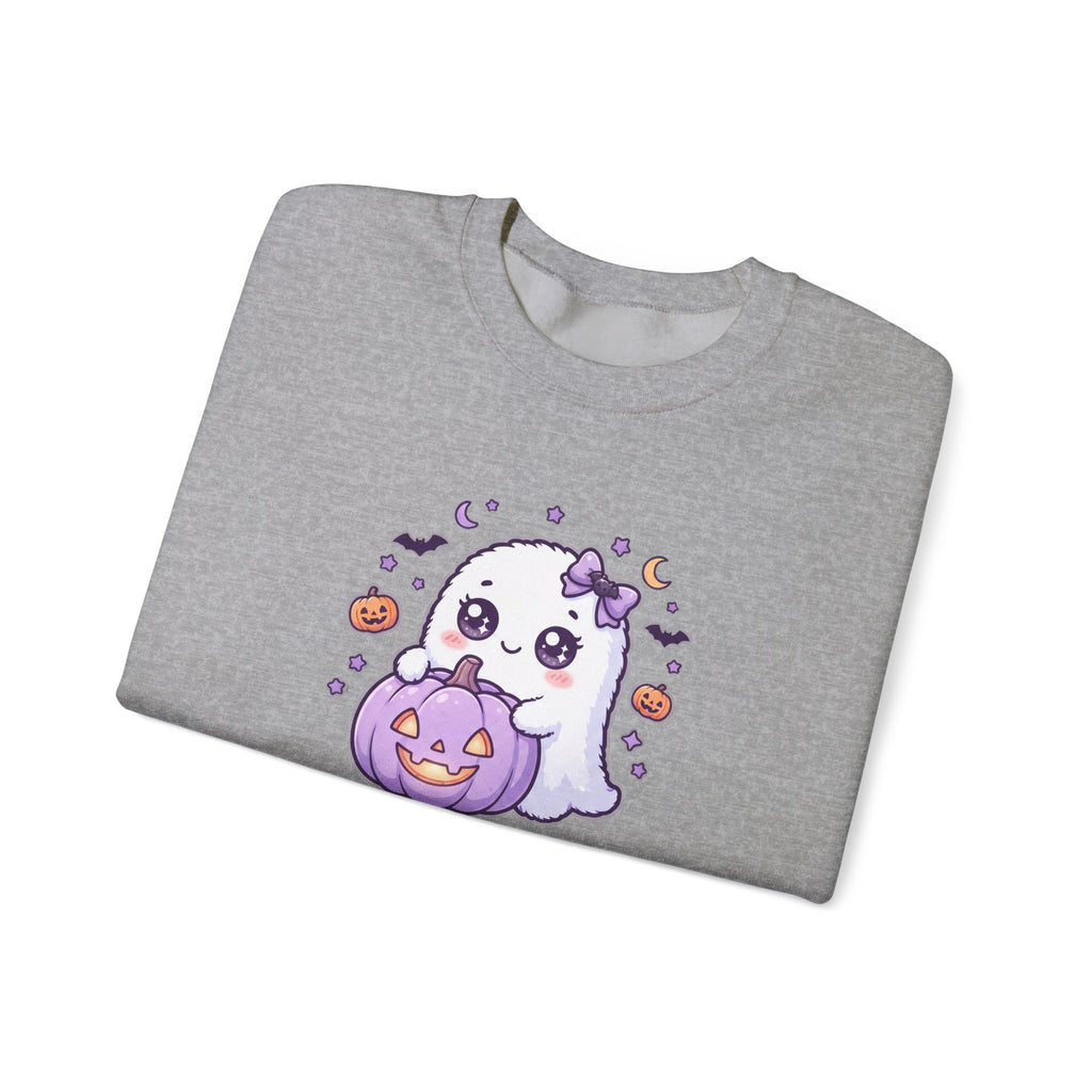 Crewneck Sweatshirt — "Too Cute to Spook" Ghost Pumpkin Halloween Pullover