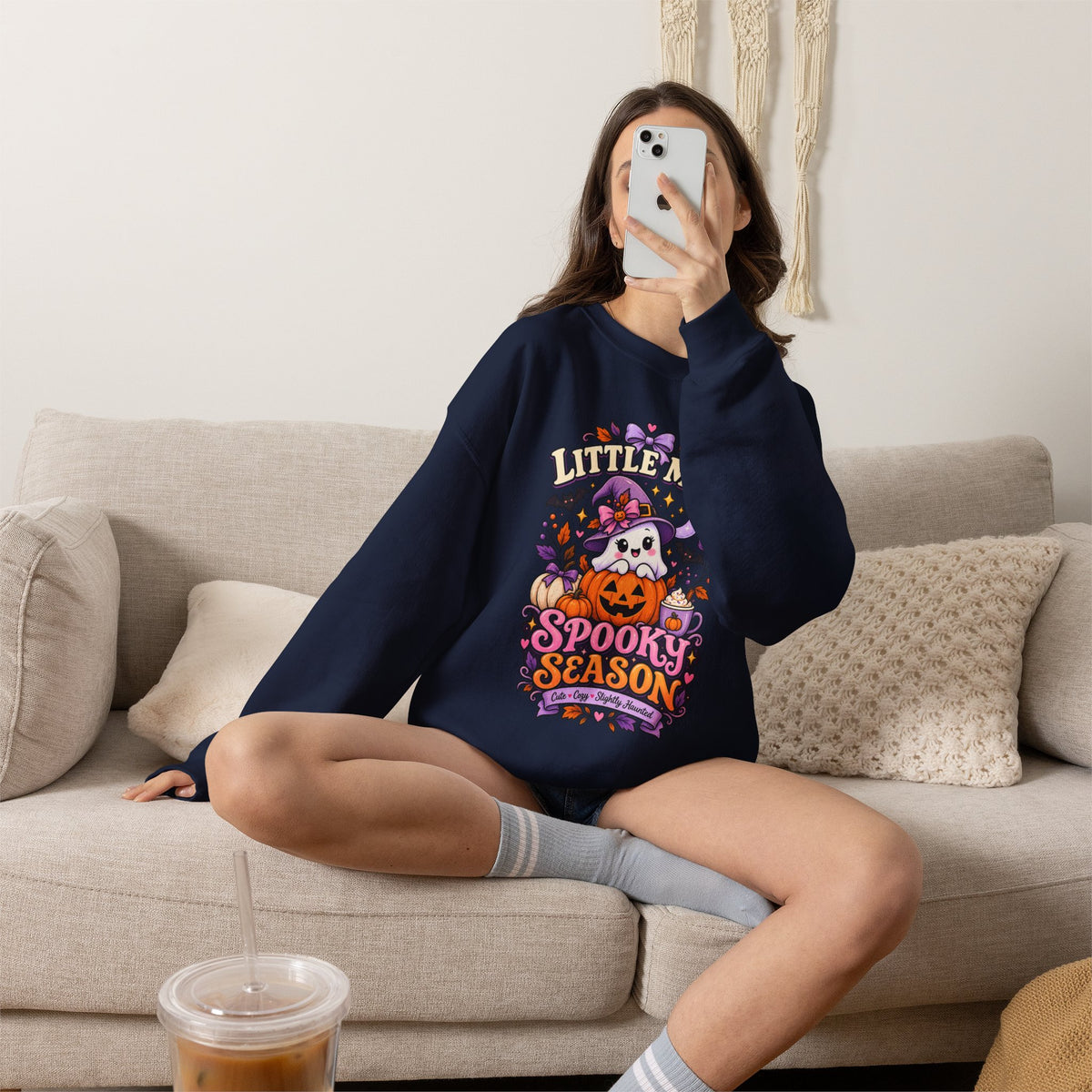 Little Miss Spooky Season Sweatshirt — Cute Halloween Ghost & Pumpkin Crewneck