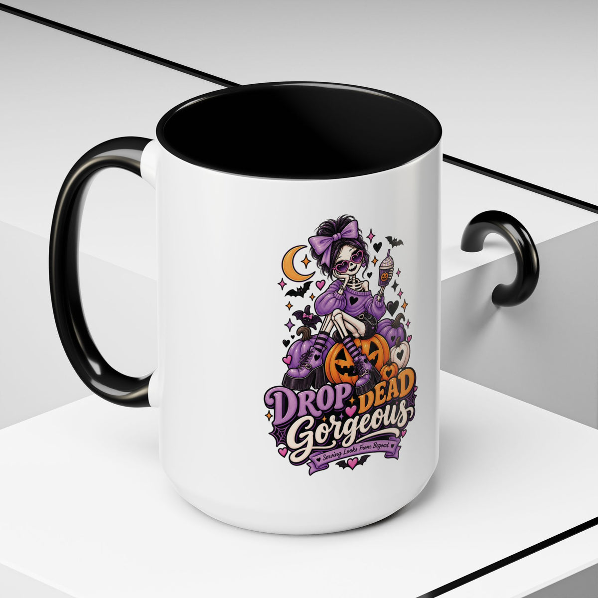 Halloween Coffee Mug — 'Drop Dead Gorgeous' Gothic Pumpkin Witch Accent Mug