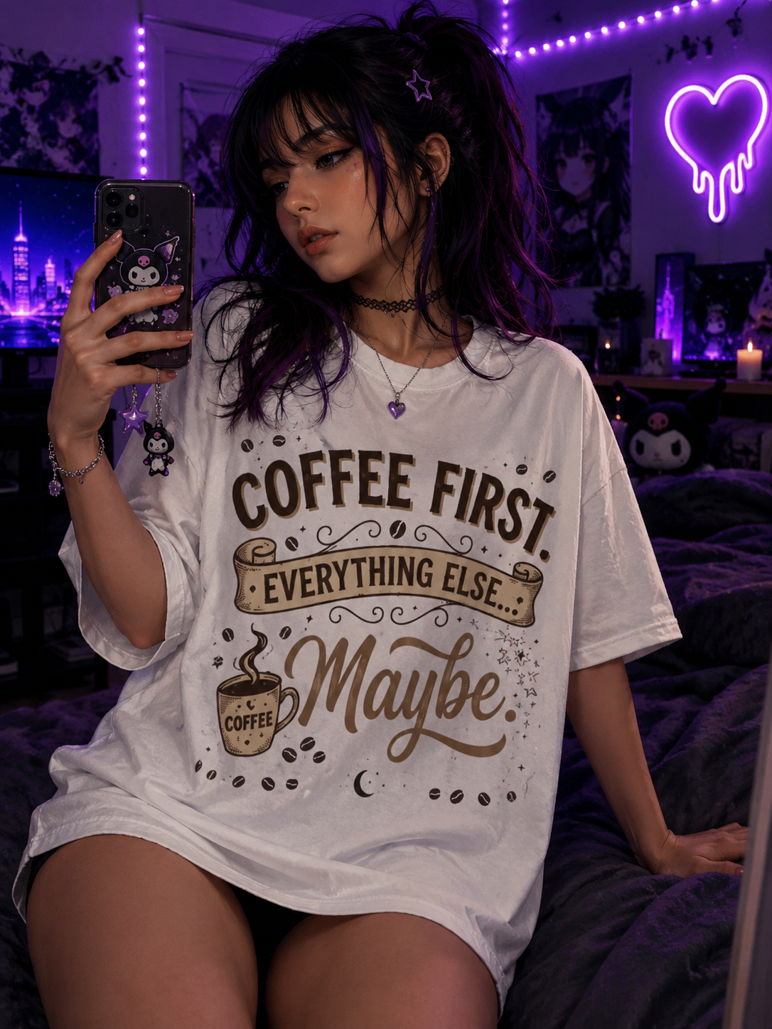Coffee First T-Shirt — "Coffee First. Everything Else... Maybe." Graphic Tee for Coffee Lovers