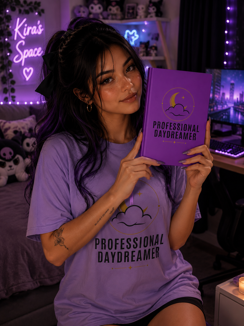 Professional Daydreamer Hardcover Journal — Purple Matte Notebook with Moon & Cloud Design