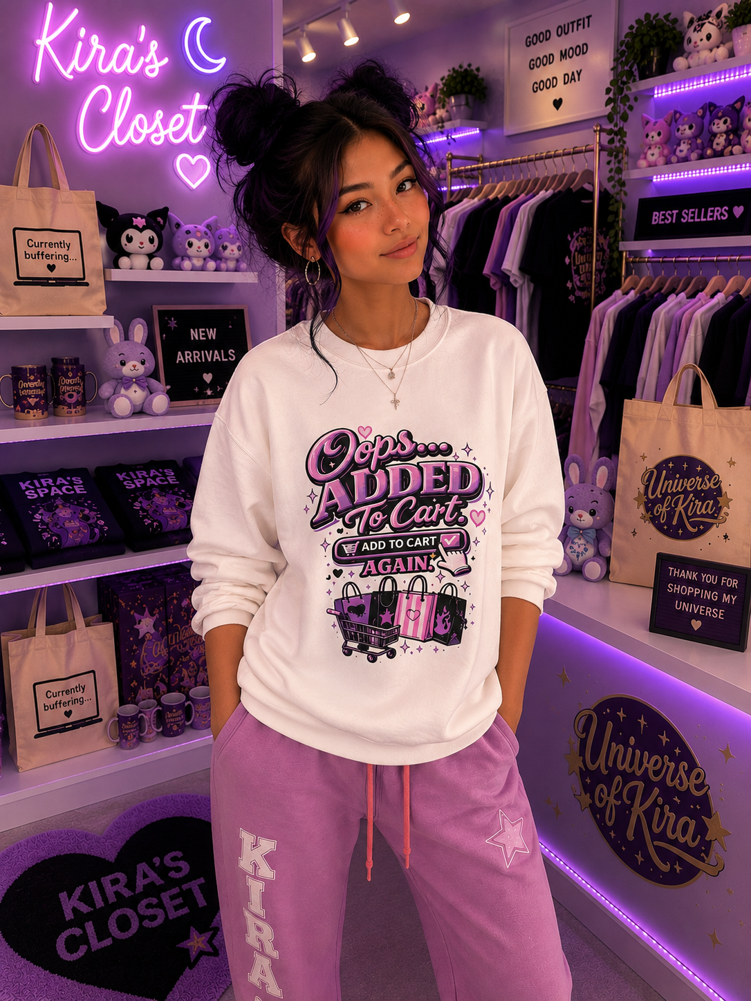 Crewneck Sweatshirt — "Oops... Added to Cart Again" Shopper Graphic