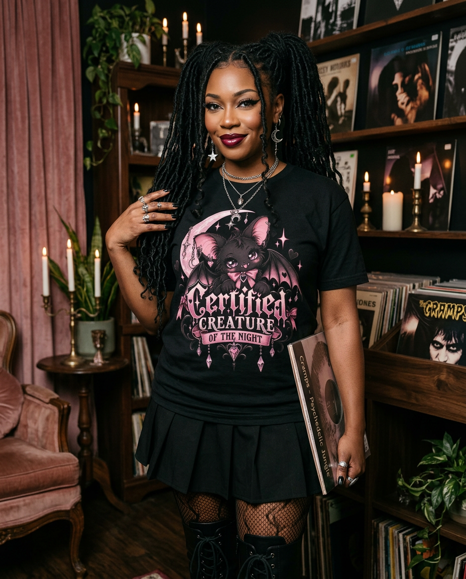 Certified Creature of the Night T-Shirt — Goth Bat Graphic Tee