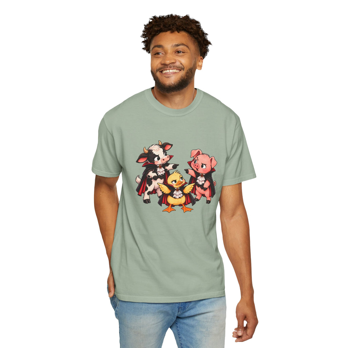 "This is why we have a wardrobe meeting first!" Cow, Pig & Chick Cartoon Graphic Tee