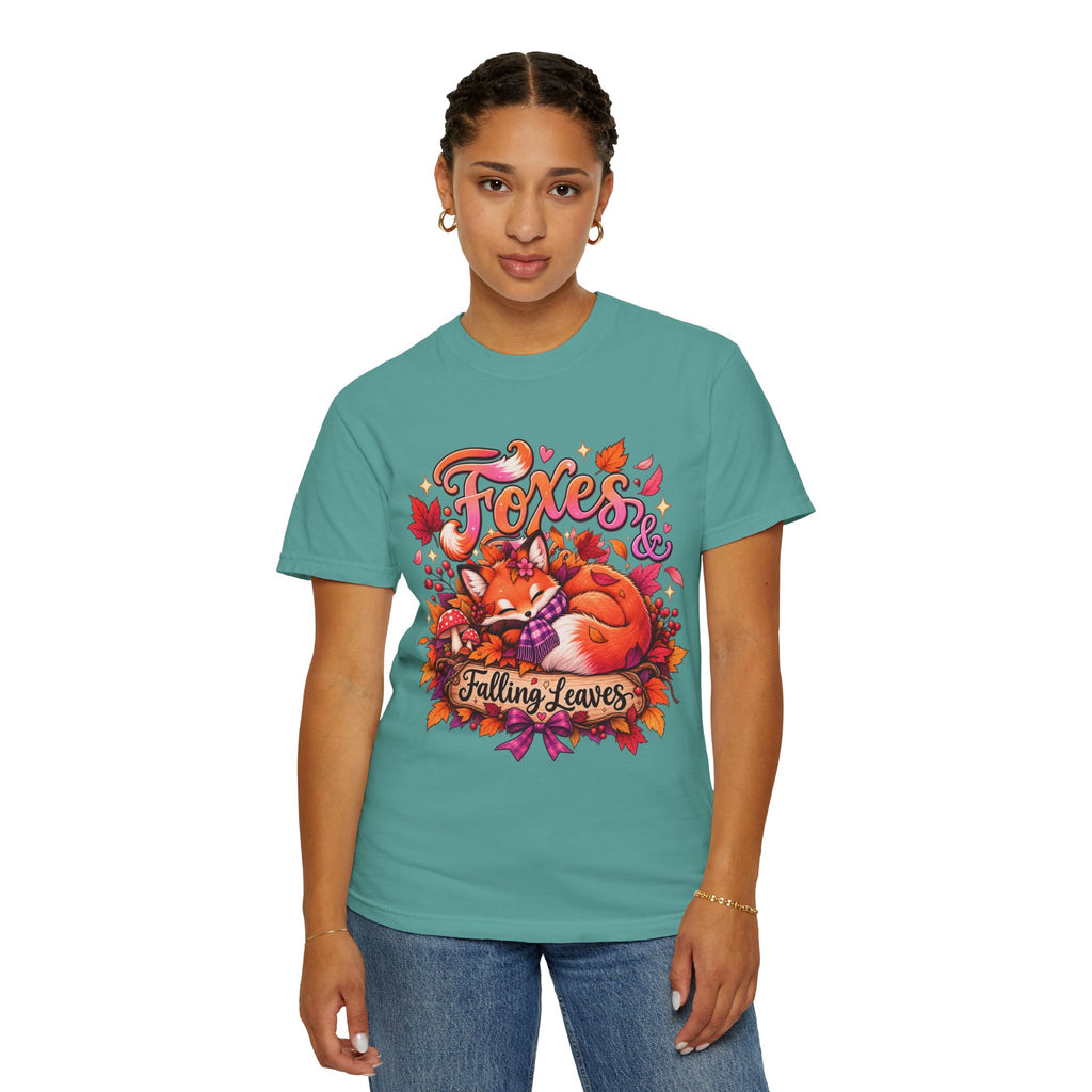 Foxes & Falling Leaves T-Shirt — Cozy Autumn Fox Graphic Tee