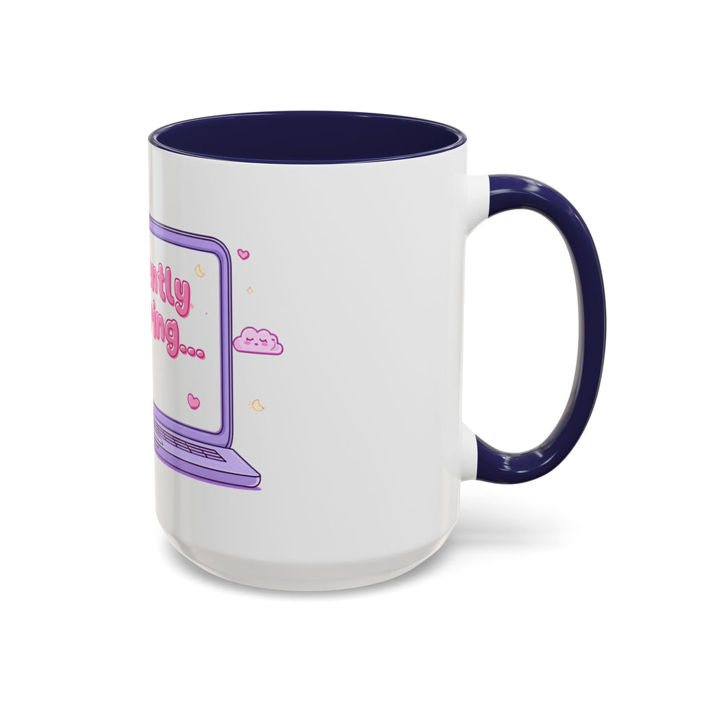Accent Coffee Mug — "Currently Buffering" Cute Kawaii Laptop Design