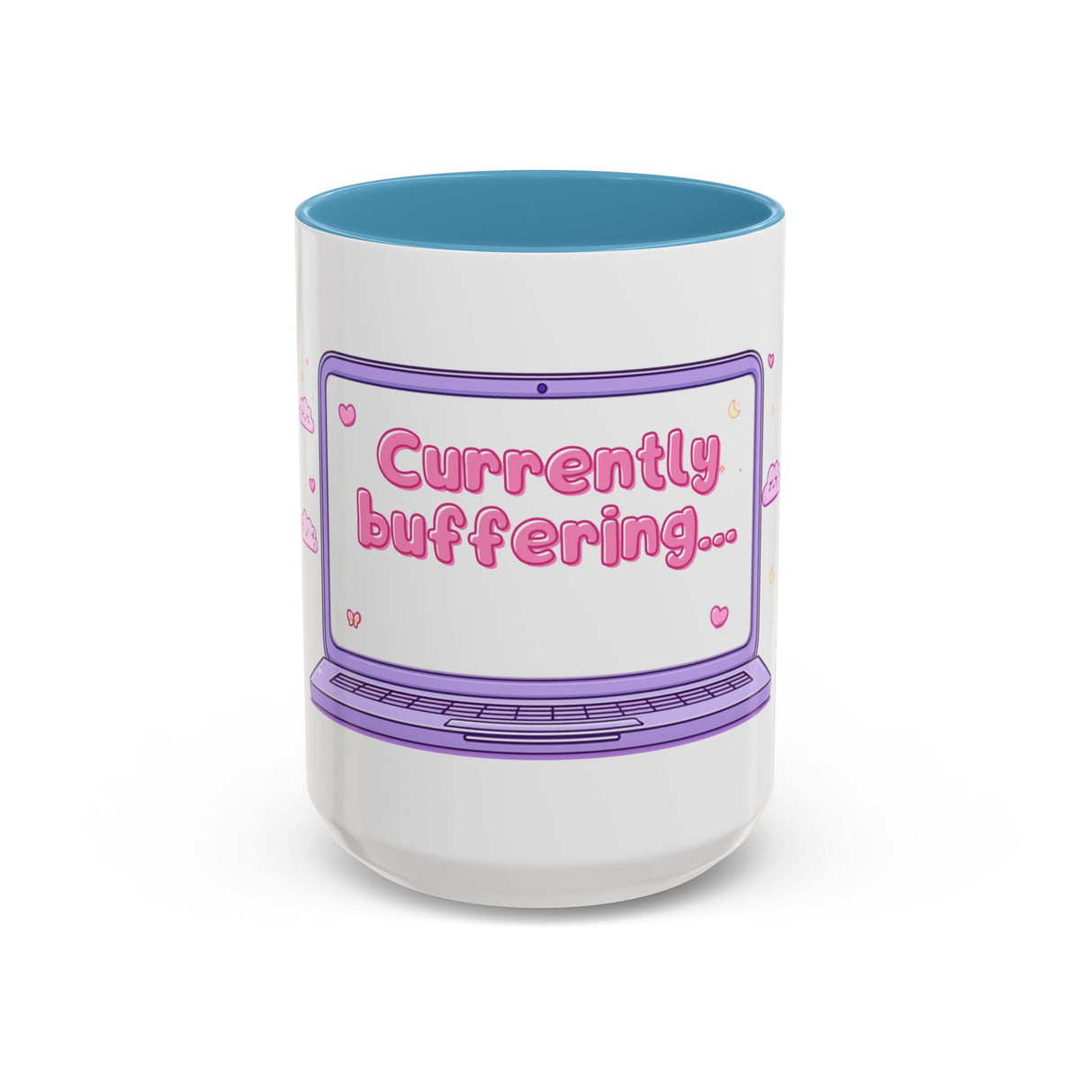 Accent Coffee Mug — "Currently Buffering" Cute Kawaii Laptop Design