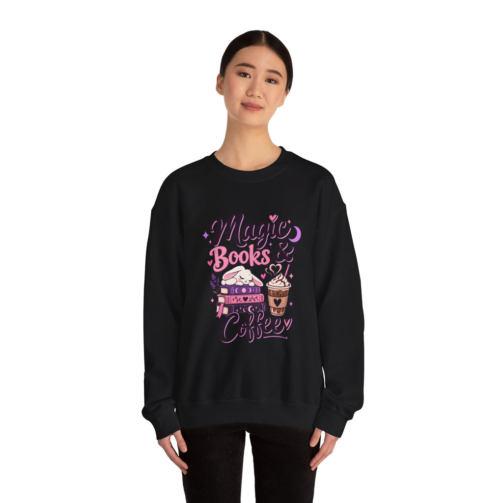 Sweatshirt — "Magic, Books & Coffee" Cozy Reading Crewneck