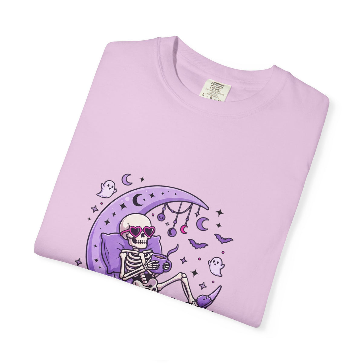 Spooky & Unbothered Skeleton Moon T-Shirt — Relaxed Gothic Graphic Tee