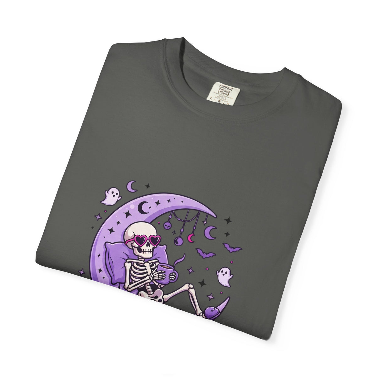 Spooky & Unbothered Skeleton Moon T-Shirt — Relaxed Gothic Graphic Tee