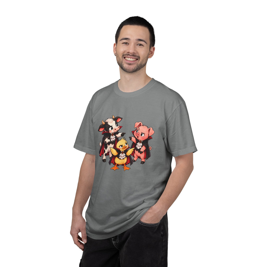 "This is why we have a wardrobe meeting first!" Cow, Pig & Chick Cartoon Graphic Tee