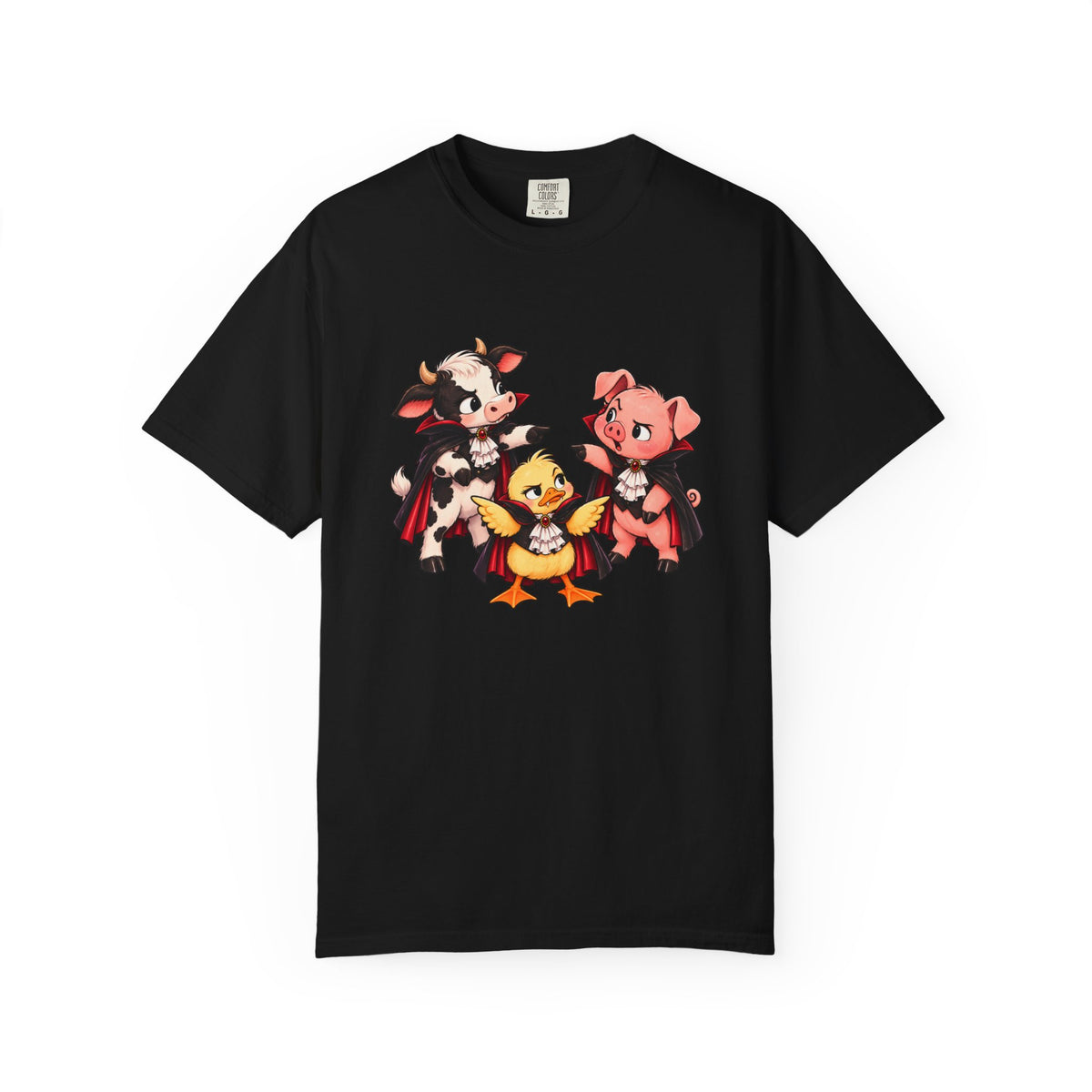 "This is why we have a wardrobe meeting first!" Cow, Pig & Chick Cartoon Graphic Tee