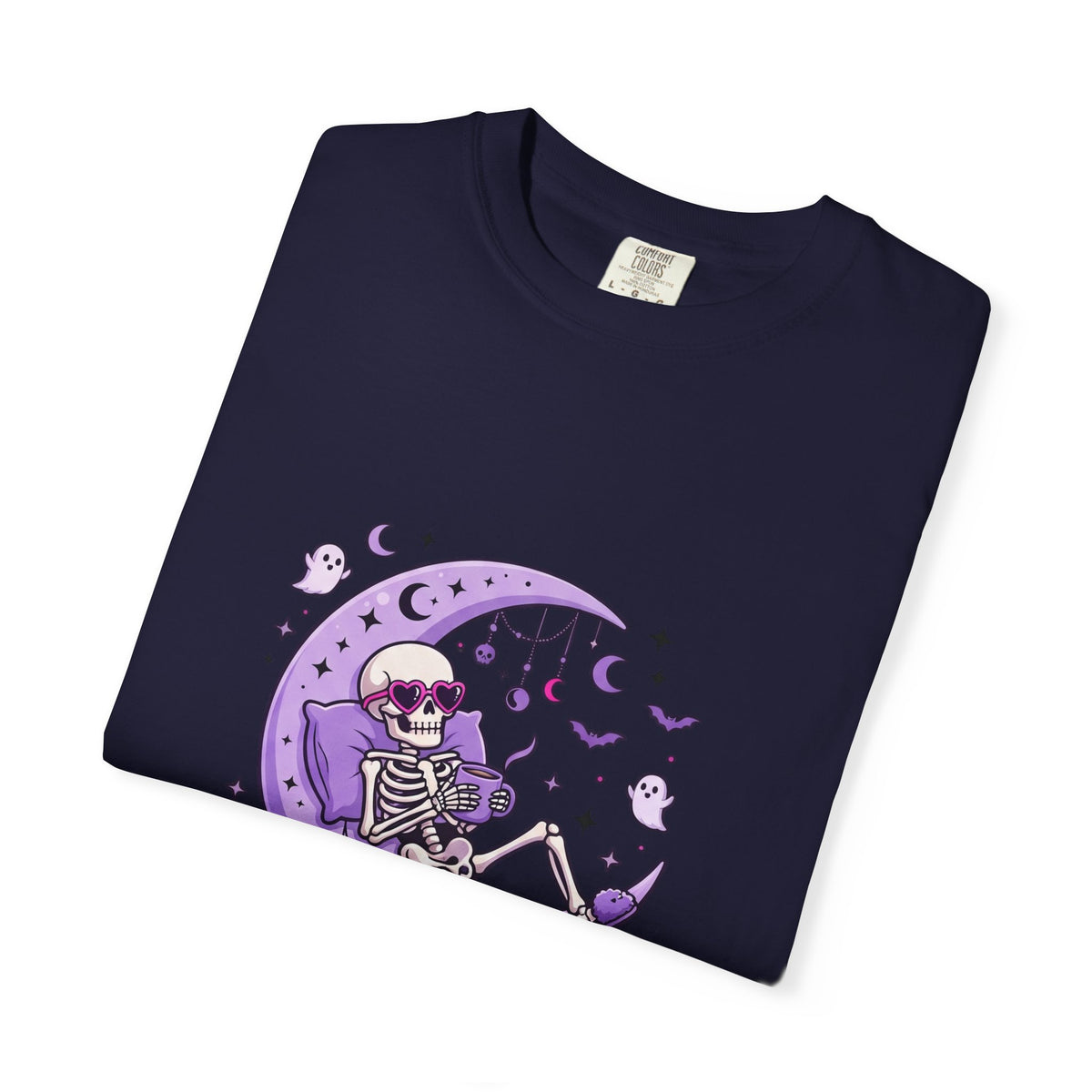 Spooky & Unbothered Skeleton Moon T-Shirt — Relaxed Gothic Graphic Tee