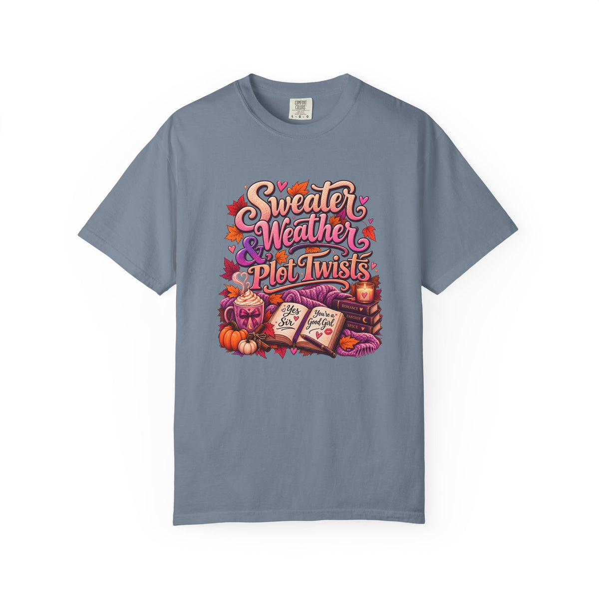 Sweater Weather Plot Twists Tee — Cozy Autumn Book Lover T-Shirt