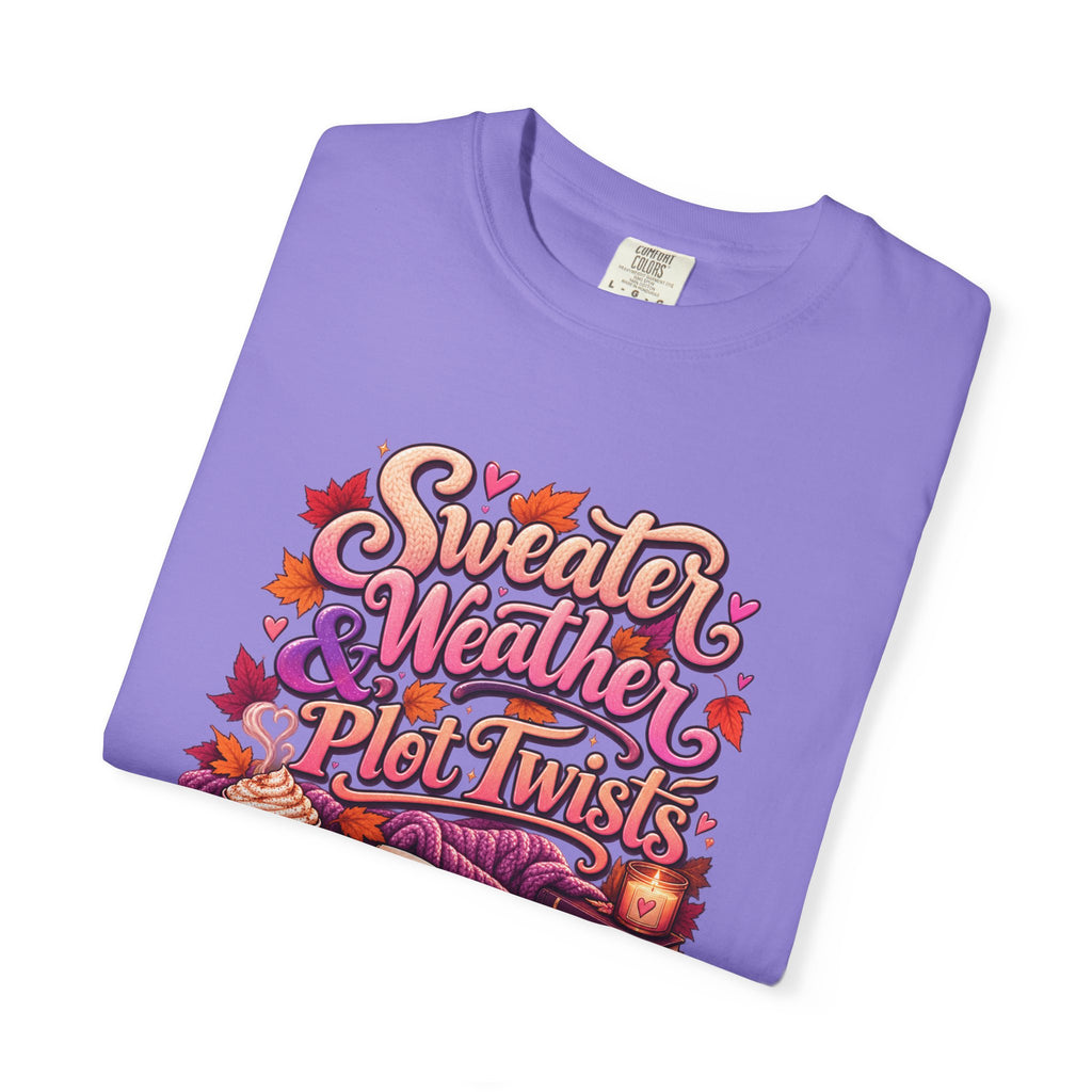 Sweater Weather Plot Twists Tee — Cozy Autumn Book Lover T-Shirt