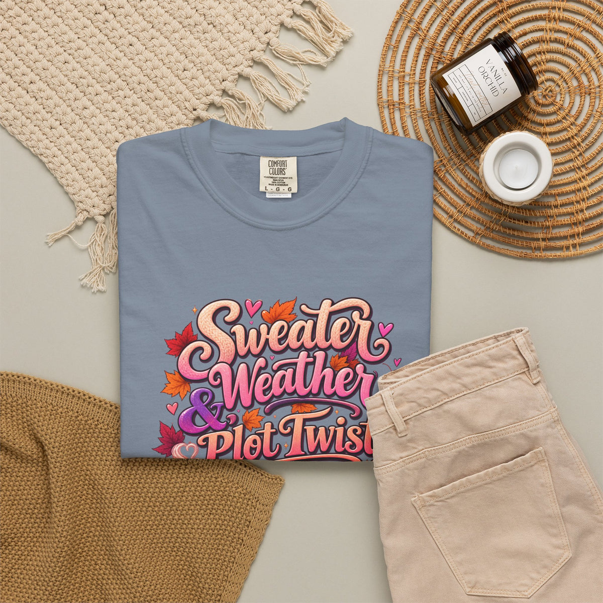 Sweater Weather Plot Twists Tee — Cozy Autumn Book Lover T-Shirt