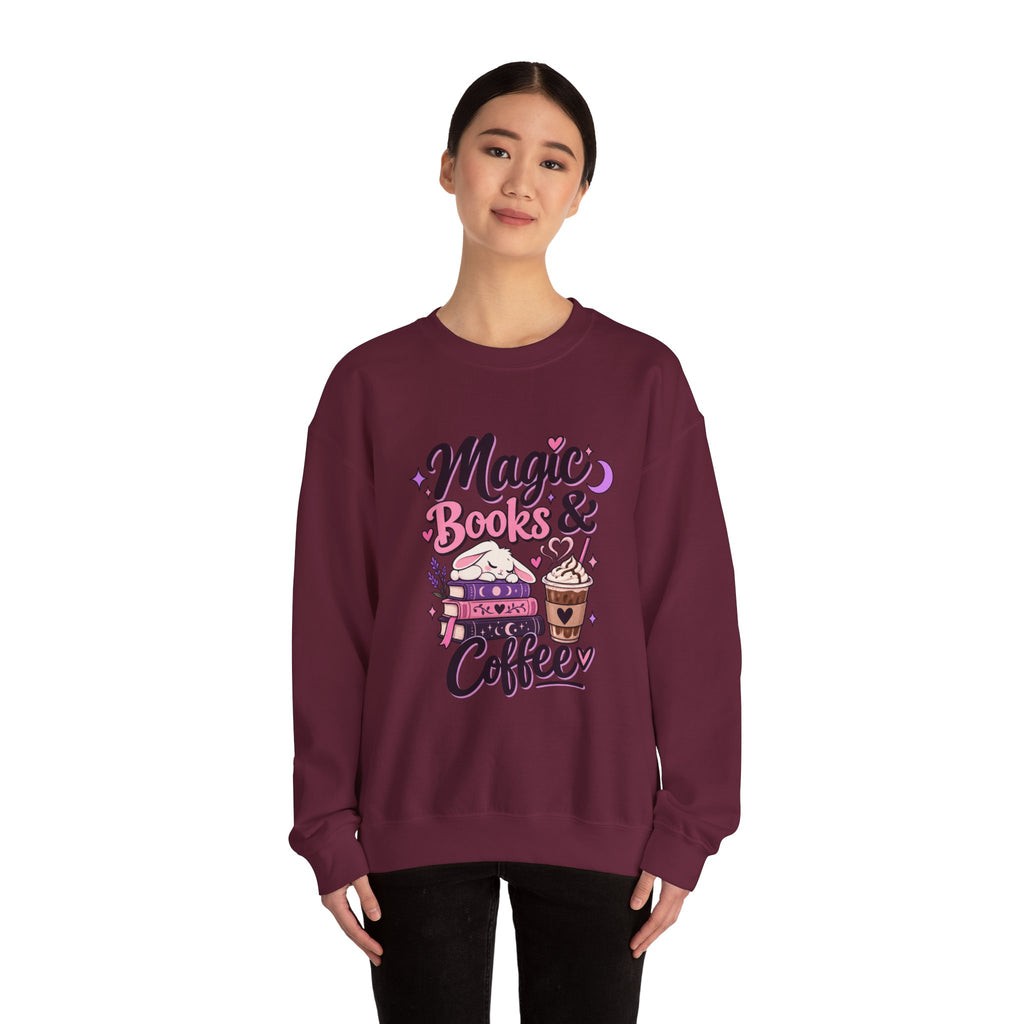 Sweatshirt — "Magic, Books & Coffee" Cozy Reading Crewneck