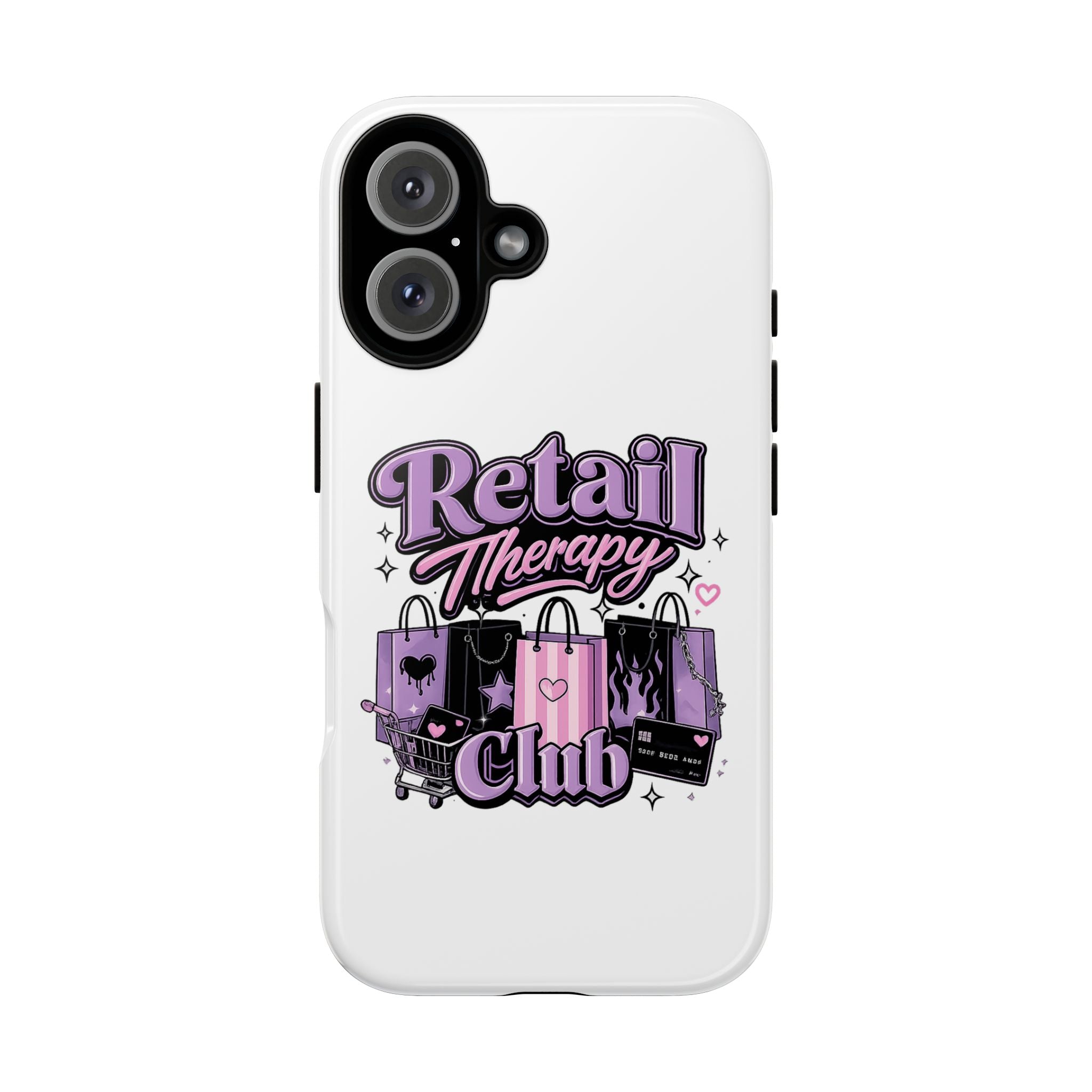 Phone Case - "Retail Therapy Club" Cute Pink & Purple Shopping Design