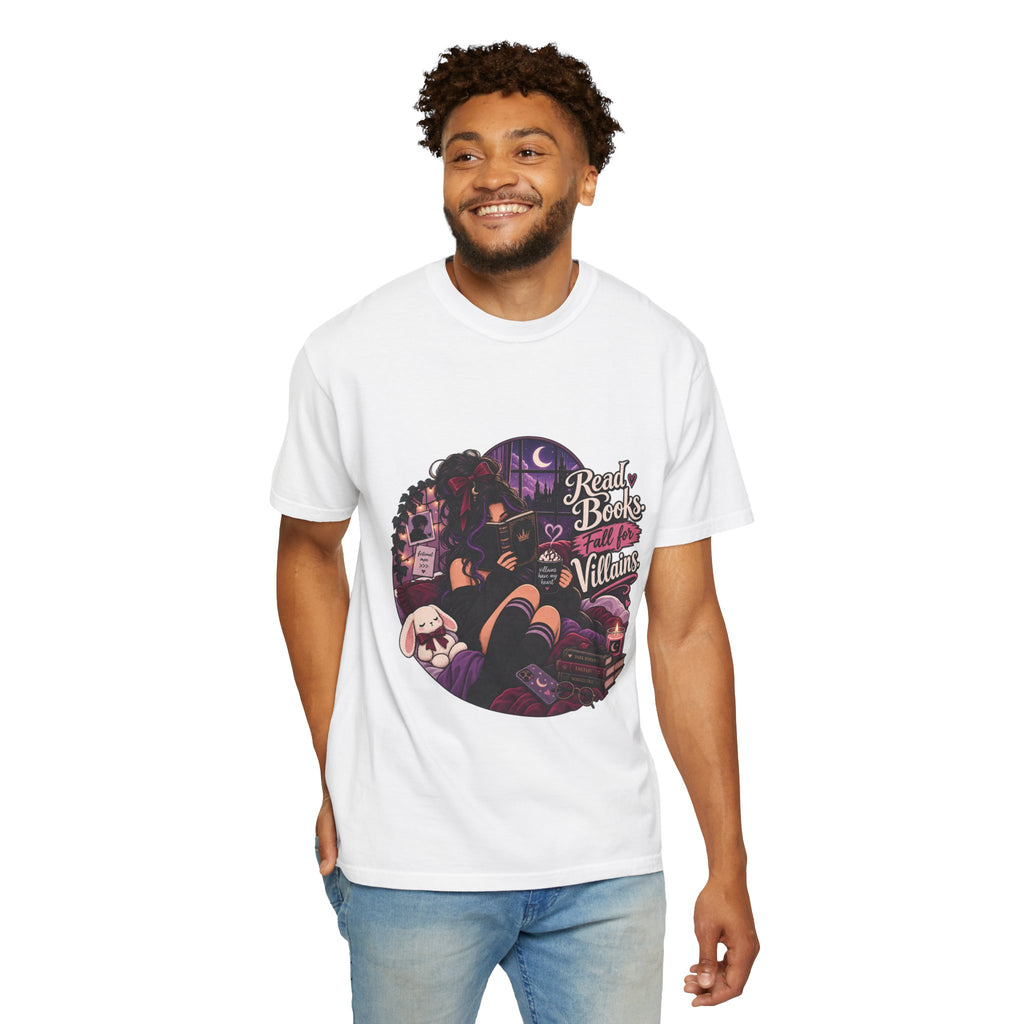 T-Shirt — "Ready Book & Fall for Villains" Gothic Reading Graphic Tee