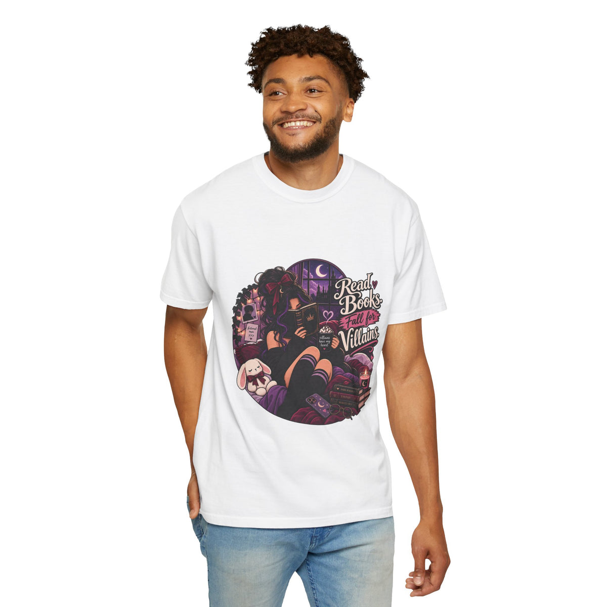 T-Shirt — "Ready Book & Fall for Villains" Gothic Reading Graphic Tee