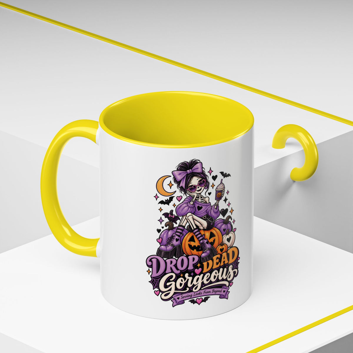 Halloween Coffee Mug — 'Drop Dead Gorgeous' Gothic Pumpkin Witch Accent Mug
