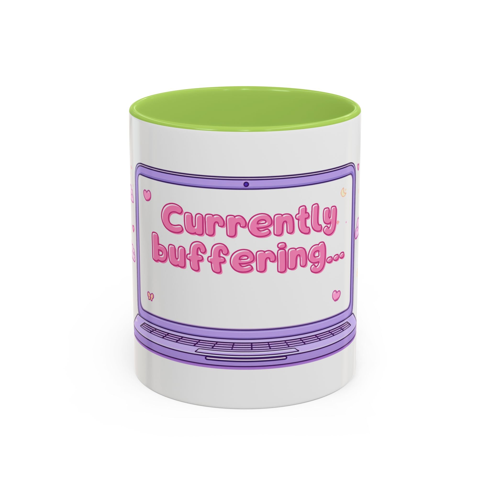 Accent Coffee Mug — "Currently Buffering" Cute Kawaii Laptop Design