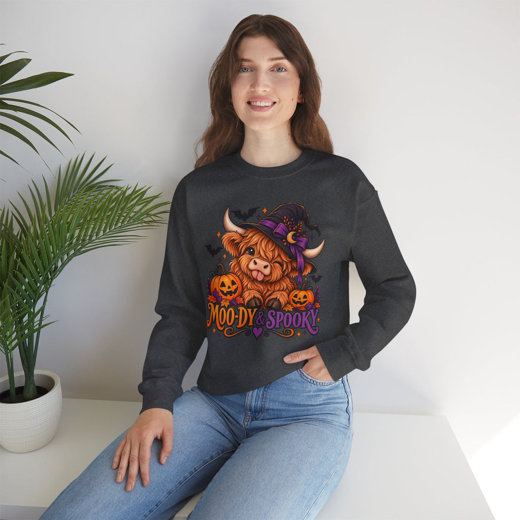 "Moo-dy & Spooky" Highland cow sweatshirt