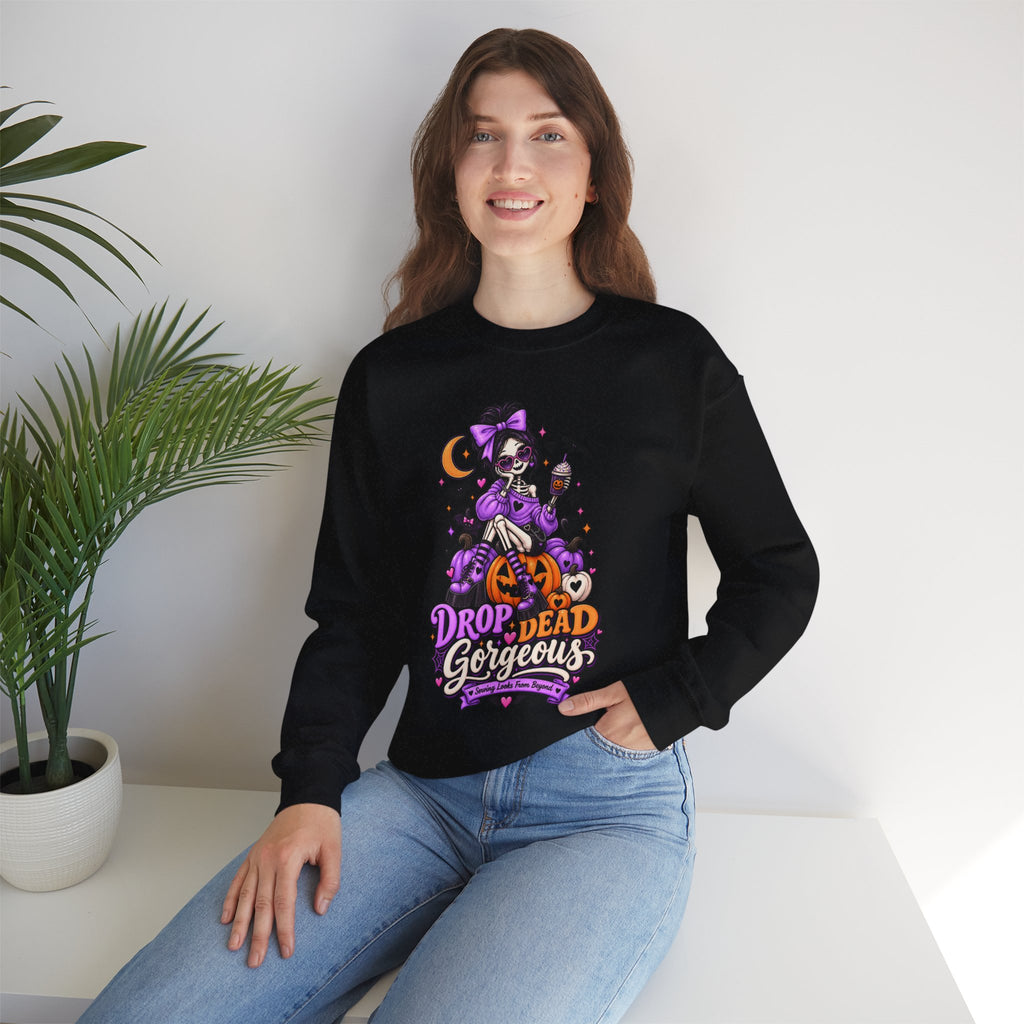 Drop Dead Gorgeous Halloween Sweatshirt — Gothic Pinup Vampire Design
