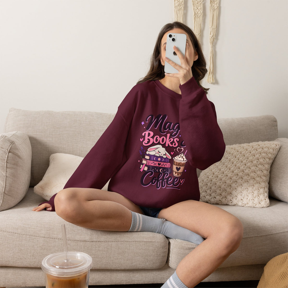 Sweatshirt — "Magic, Books & Coffee" Cozy Reading Crewneck