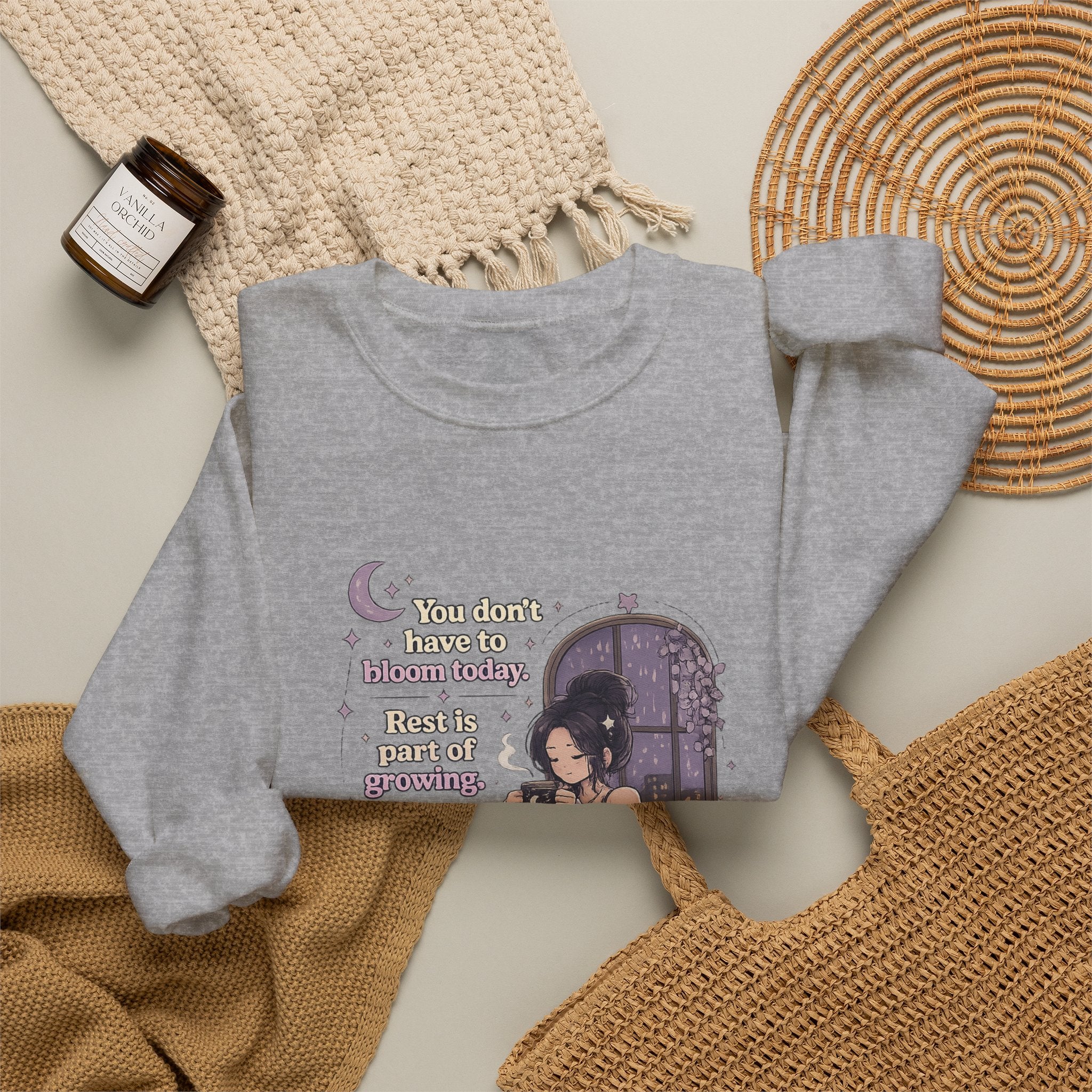 Cozy Witchy Girl Crewneck Sweatshirt — "The Moon...knows she..." Graphic