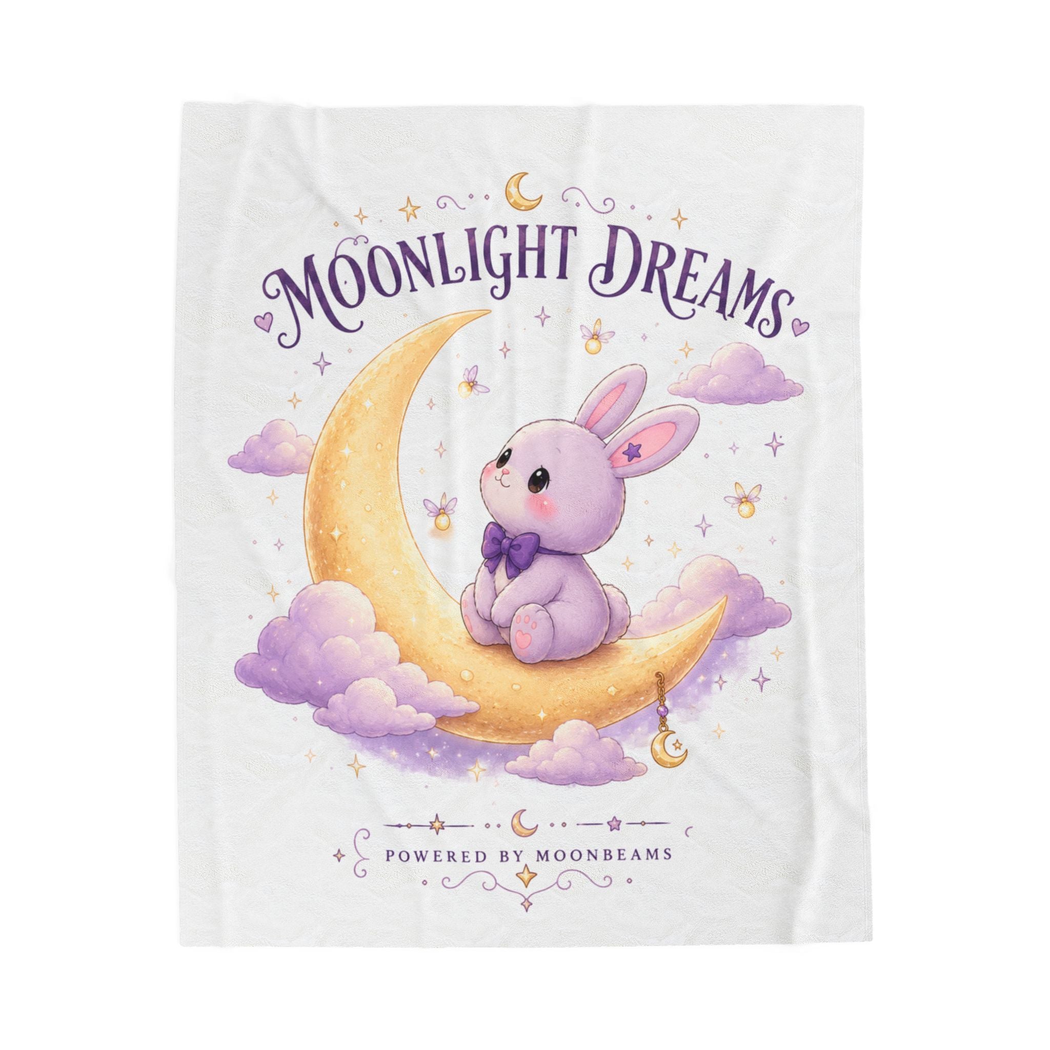 Moonlight Dreams Plush Blanket — Cute Bunny on Crescent Moon Velveteen Throw