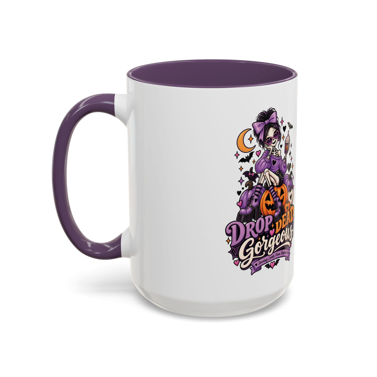 Halloween Coffee Mug — 'Drop Dead Gorgeous' Gothic Pumpkin Witch Accent Mug