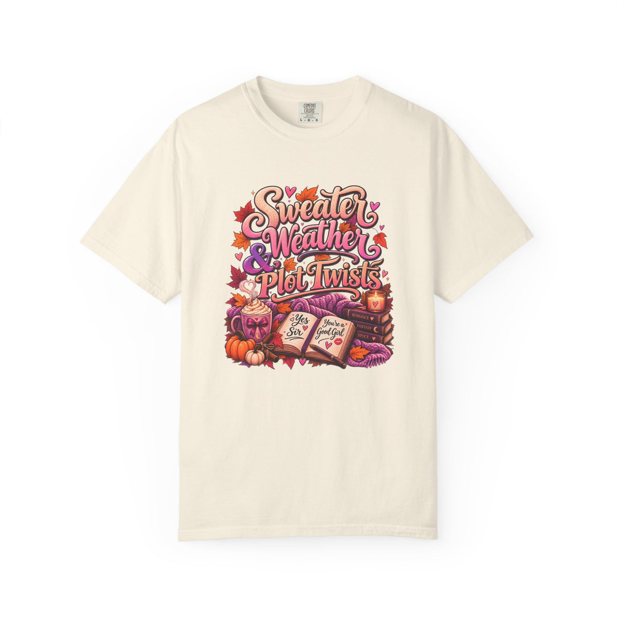 Sweater Weather Plot Twists Tee — Cozy Autumn Book Lover T-Shirt