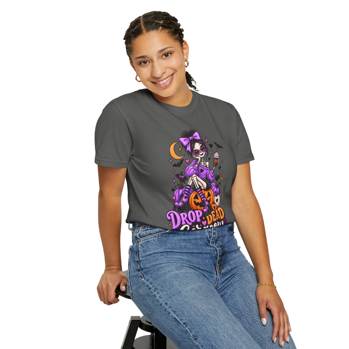 Drop Dead Gorgeous Halloween T-Shirt — Gothic Pumpkin Pinup Tee