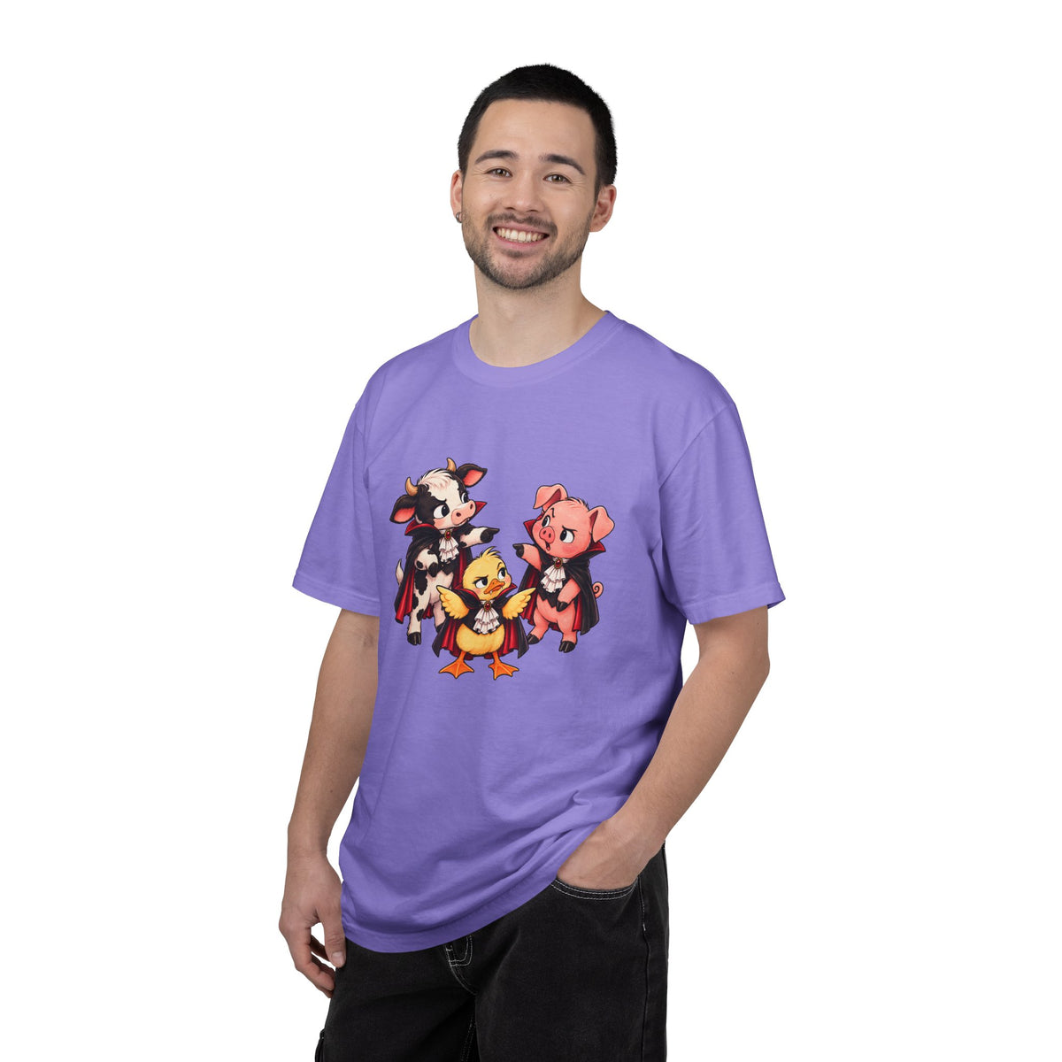 "This is why we have a wardrobe meeting first!" Cow, Pig & Chick Cartoon Graphic Tee