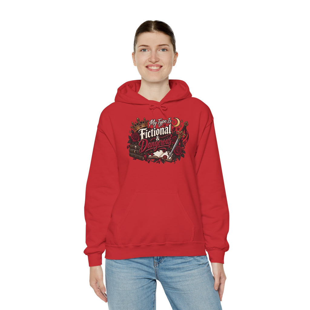 Hoodie — "My Type Is Fictional (Dangerous)" Booklover Graphic Pullover