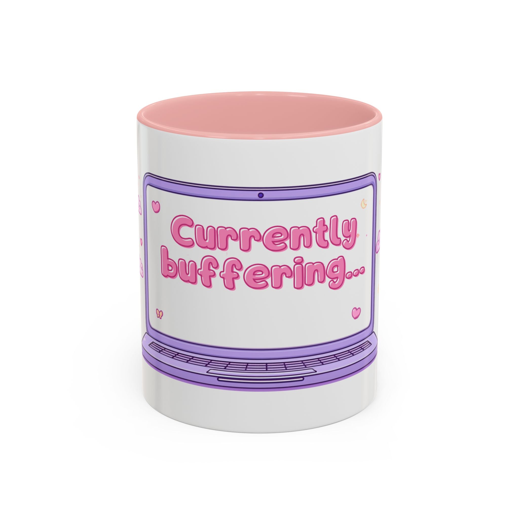 Accent Coffee Mug — "Currently Buffering" Cute Kawaii Laptop Design