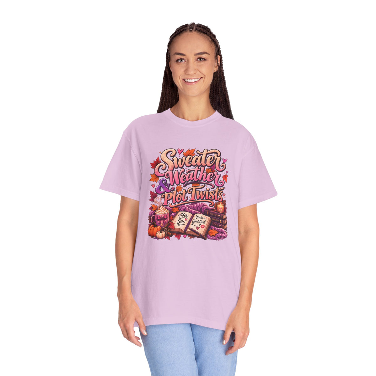 Sweater Weather Plot Twists Tee — Cozy Autumn Book Lover T-Shirt