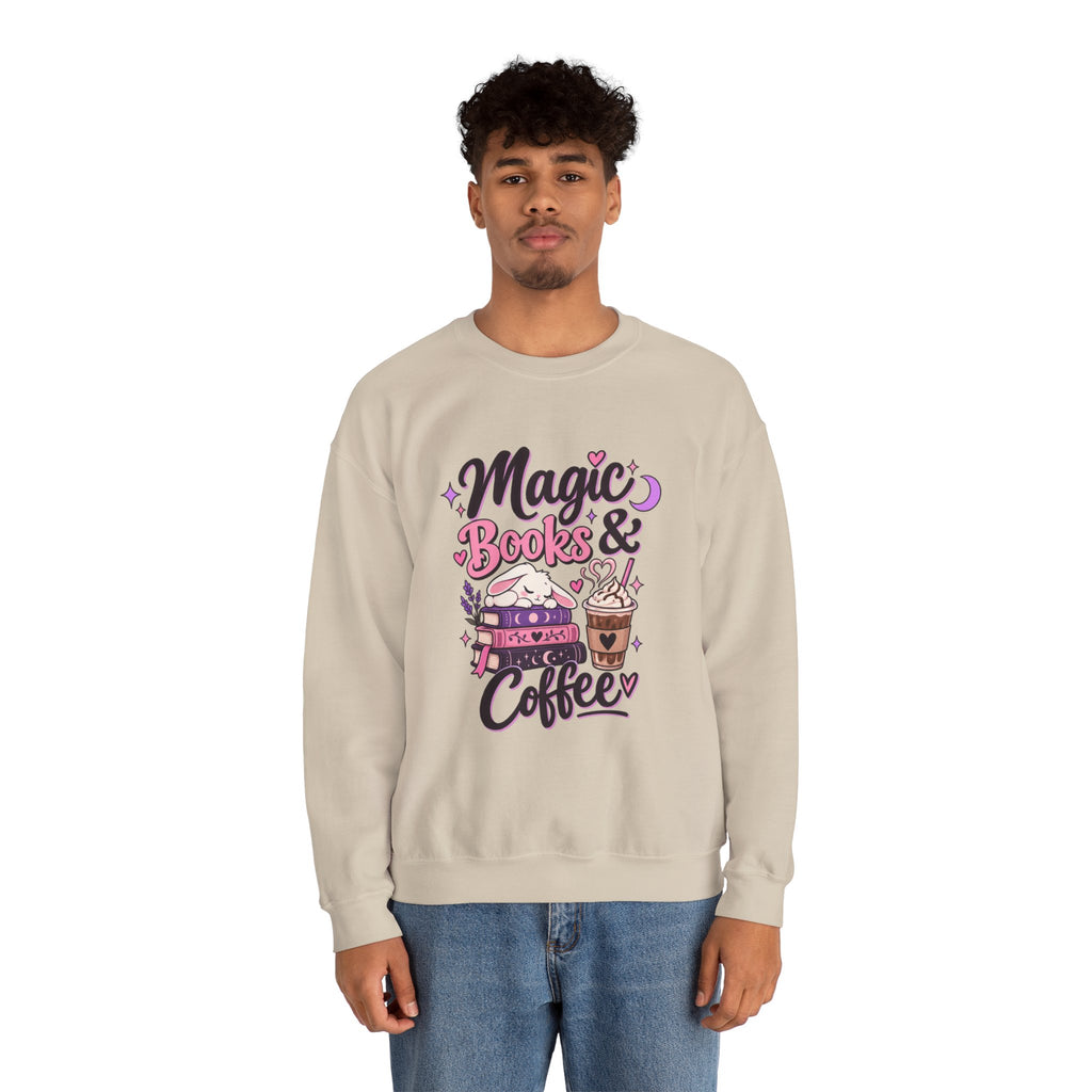 Sweatshirt — "Magic, Books & Coffee" Cozy Reading Crewneck