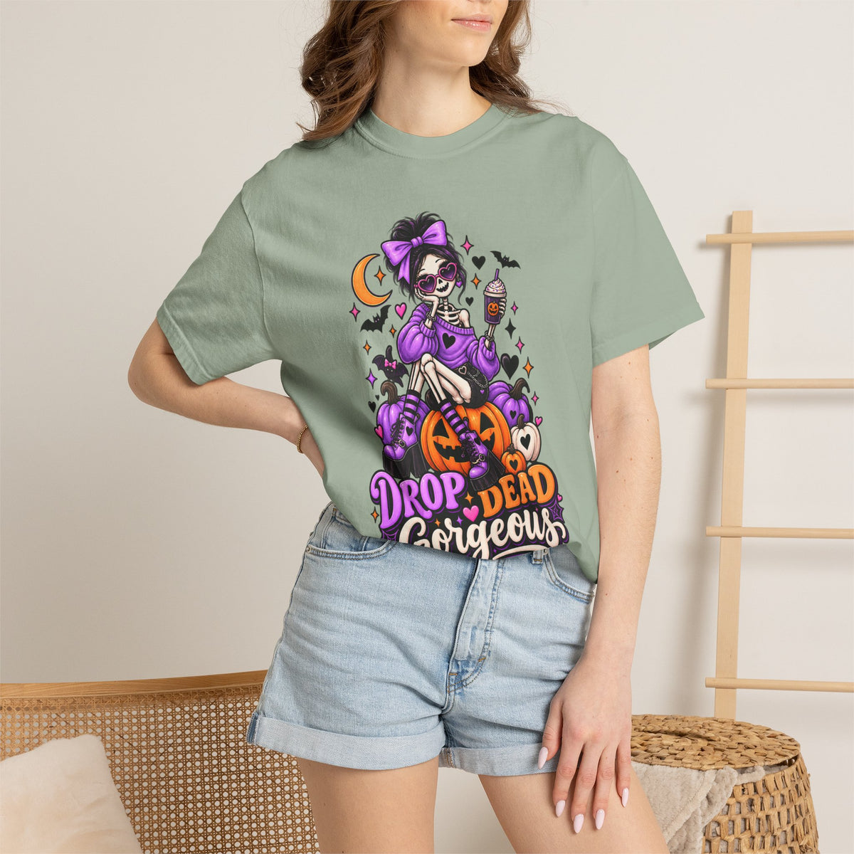 Drop Dead Gorgeous Halloween T-Shirt — Gothic Pumpkin Pinup Tee
