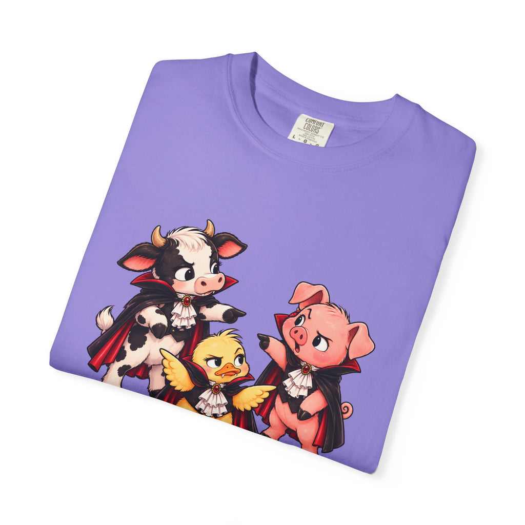 "This is why we have a wardrobe meeting first!" Cow, Pig & Chick Cartoon Graphic Tee