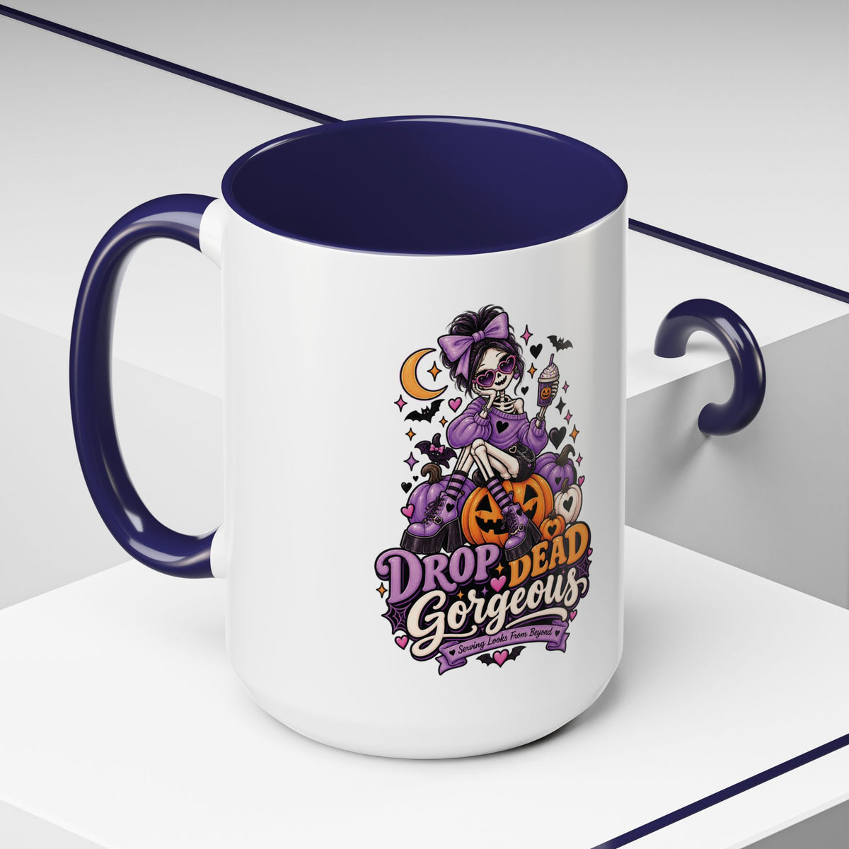 Halloween Coffee Mug — 'Drop Dead Gorgeous' Gothic Pumpkin Witch Accent Mug