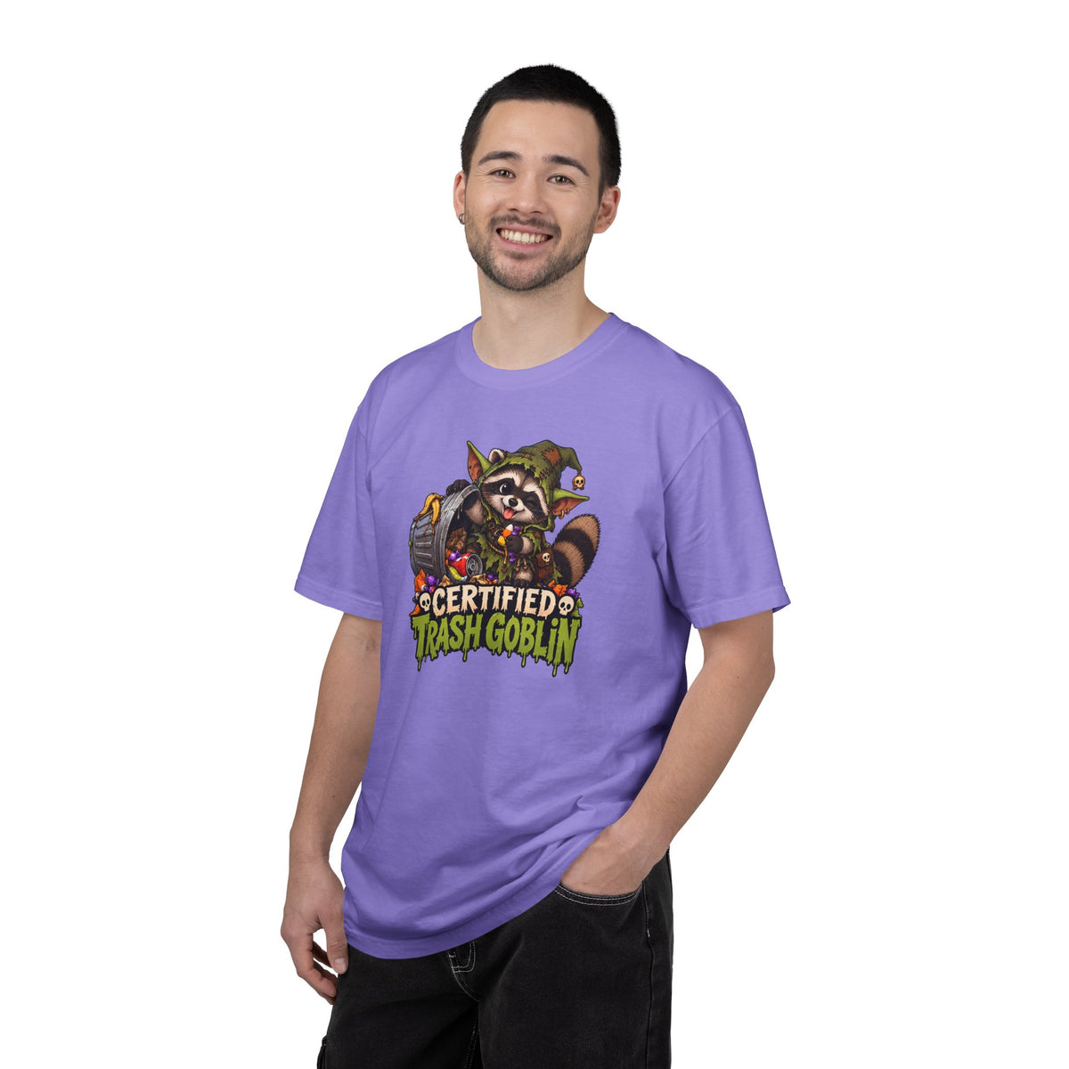 Certified Trash Goblin T-Shirt — Cute Mischief Raccoon Graphic Tee