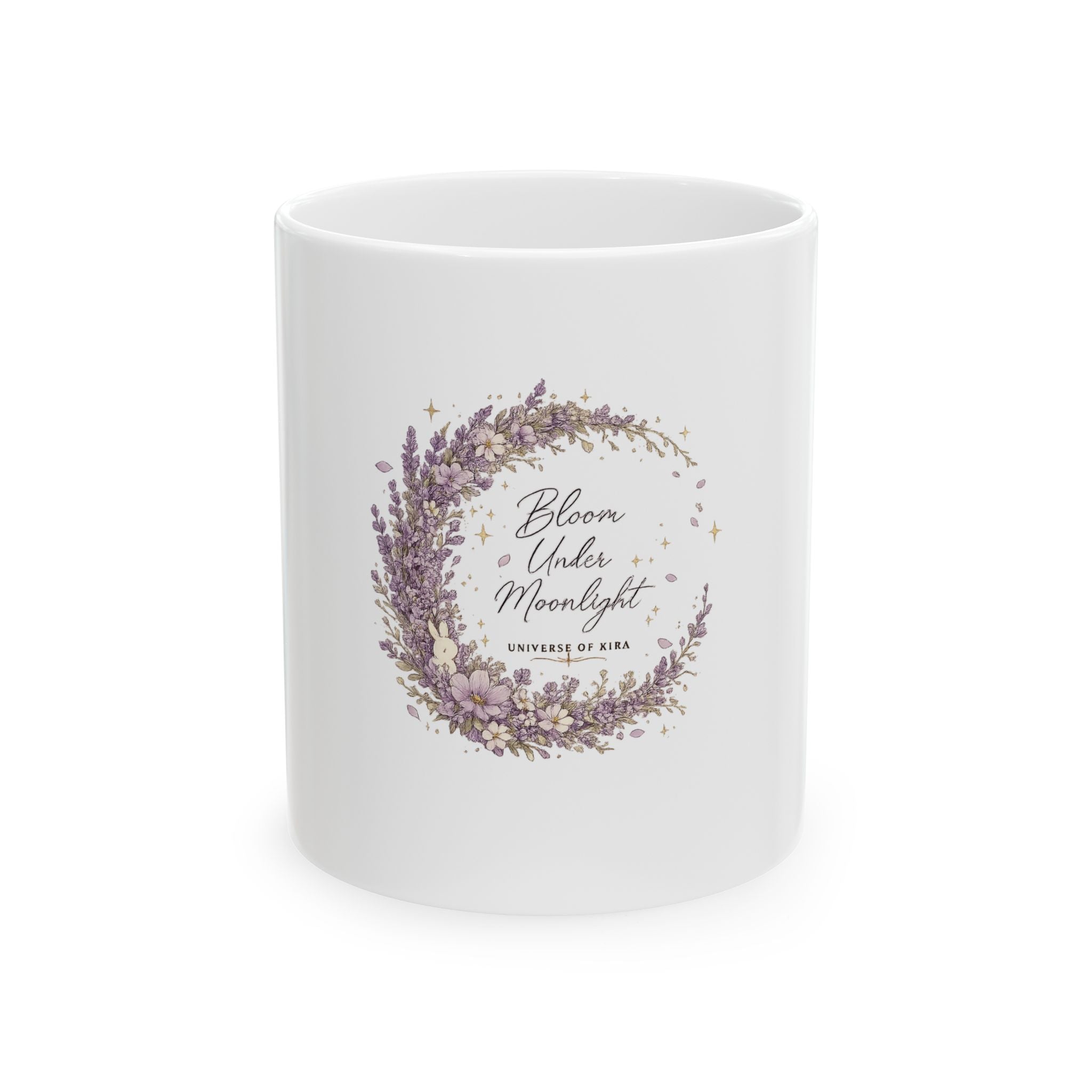 Bloom Under Moonlight Ceramic Mug — Lavender Wreath Coffee Cup (11oz & 15oz)